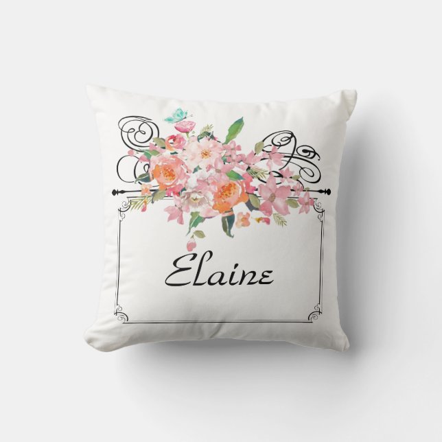 Victorian floral hanging sign throw pillow (Front)