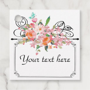 Victorian floral hanging sign wedding black white favor tags