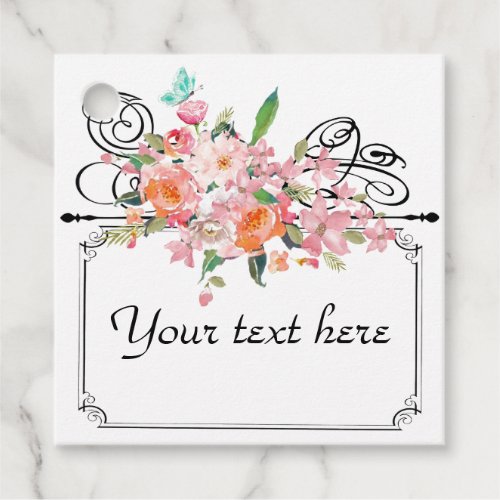 Victorian floral hanging sign wedding black white  favor tags