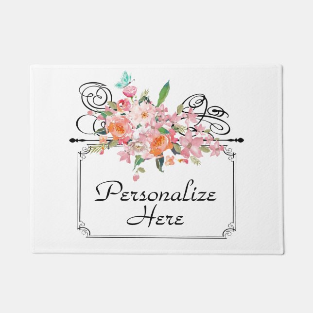 Victorian floral hanging sign wedding doormat (Front)