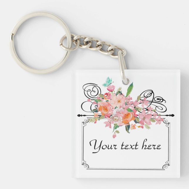Victorian floral hanging sign wedding elegant  keychain (Front)