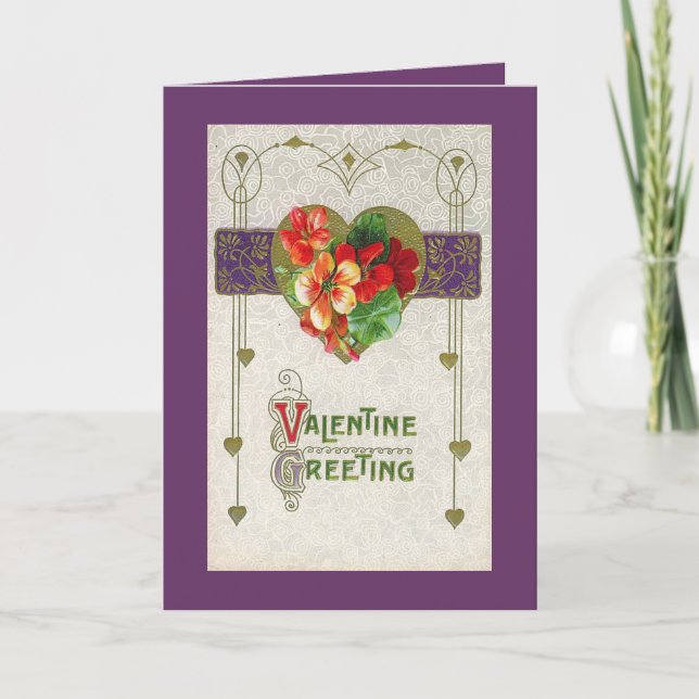 Victorian Floral Heart Valentine's Day Card (Front)