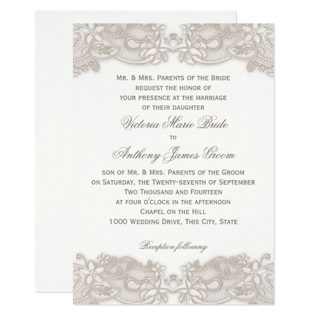 Victorian Floral Lace On White Design Wedding Invitation