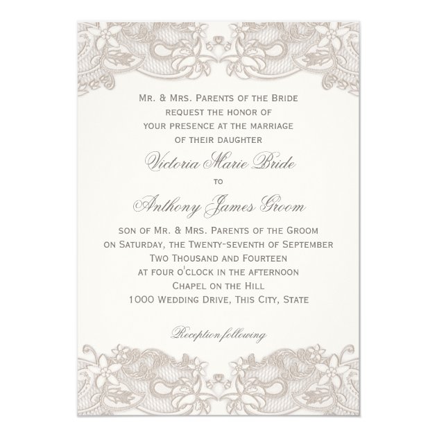 Victorian Floral Lace On White Design Wedding Invitation