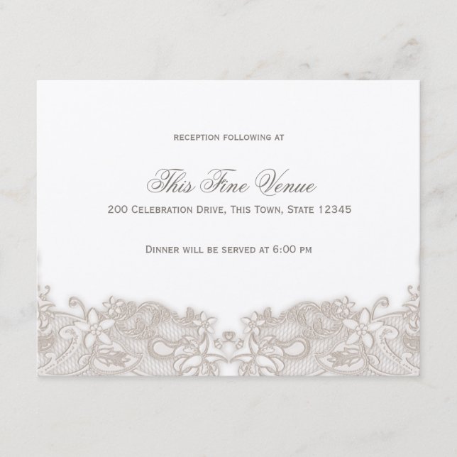 Victorian Floral Lace Taupe Reception Card (Front)