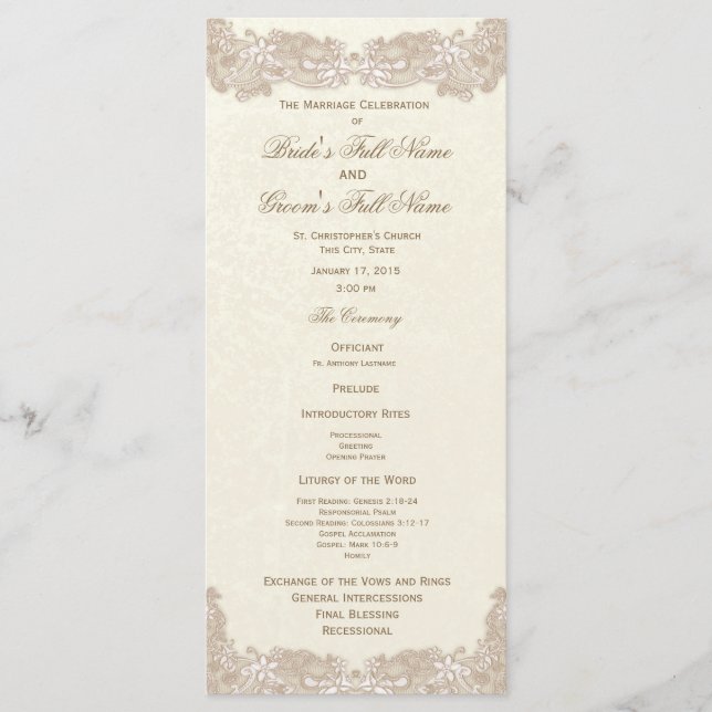 Victorian Floral Lace Wedding Program (Front)