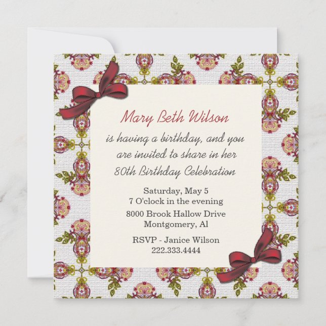 Victorian Floral Ladies Birthday Invitation (Front)
