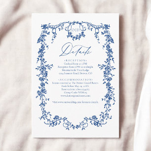 Victorian Floral Navy Blue French Wedding Enclosure Card