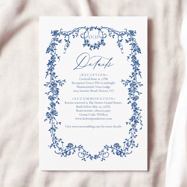 Victorian Floral Navy Blue French Wedding  Enclosure Card (Creator Uploaded)