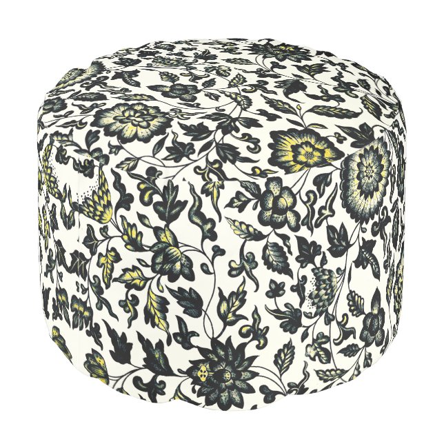 Victorian Floral Ornament Pattern Pouf (Angled Back)