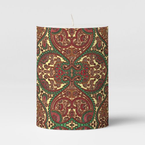 Victorian floral paisley boho jewel tone pattern pillar candle