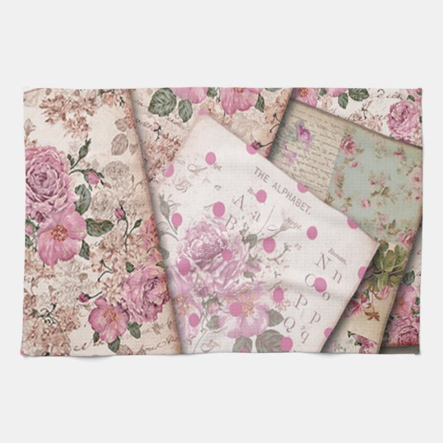 Victorian floral papers. kitchen towel (Horizontal)