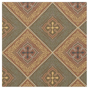 Victorian Floral Pattern Green And Golden Brown Fabric by Hakonart at Zazzle