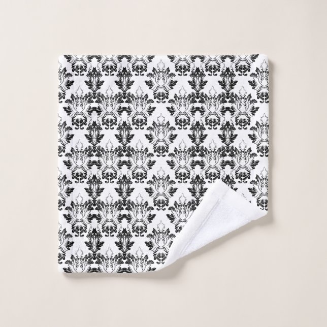 Victorian Floral Pattern Seamless Black White Wash Cloth (Wash Cloth)
