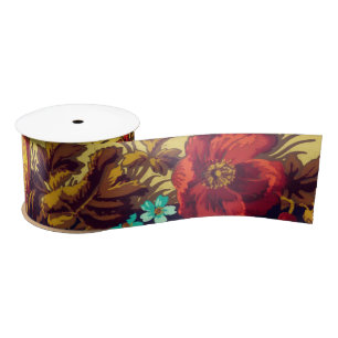 Victorian floral pattern vintage elegant red brown satin ribbon