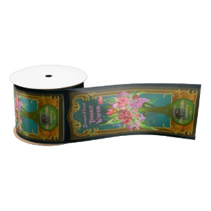 Victorian floral perfume label flower vase satin ribbon