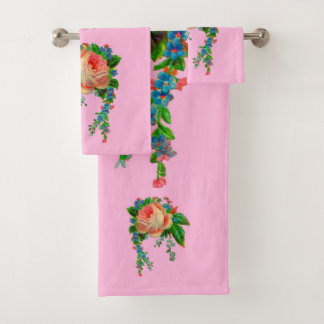 Victorian floral print bath towel set