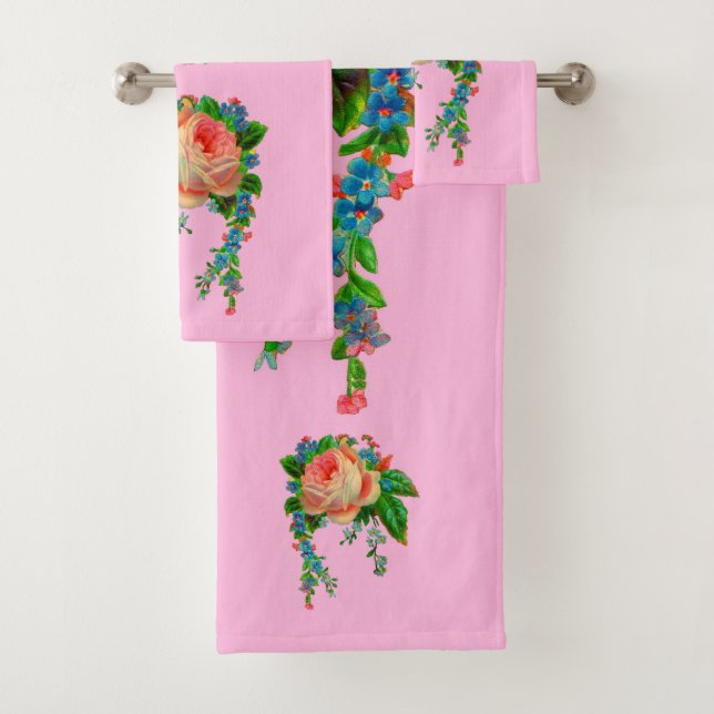 Victorian floral print bath towel set (Insitu)