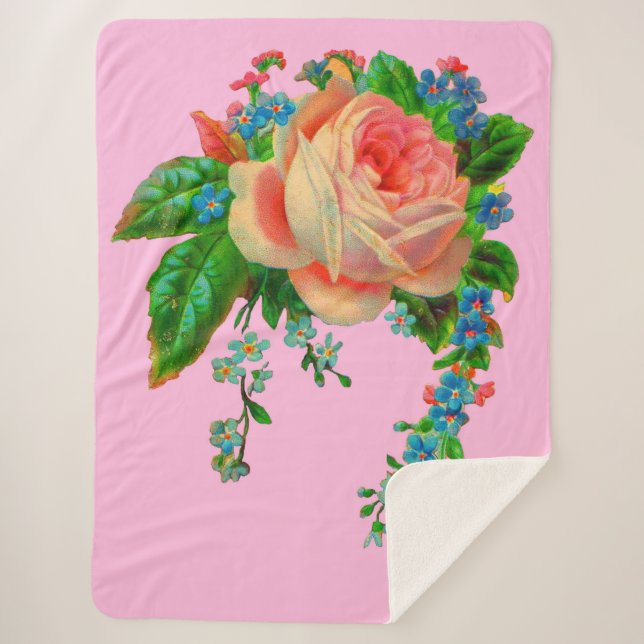  Victorian floral print Sherpa Blanket (Front)