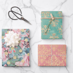 Victorian floral rose damask fleur de lis elegant wrapping paper sheets