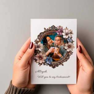 Victorian Floral Round Photo Bridesmaid Proposal Invitation