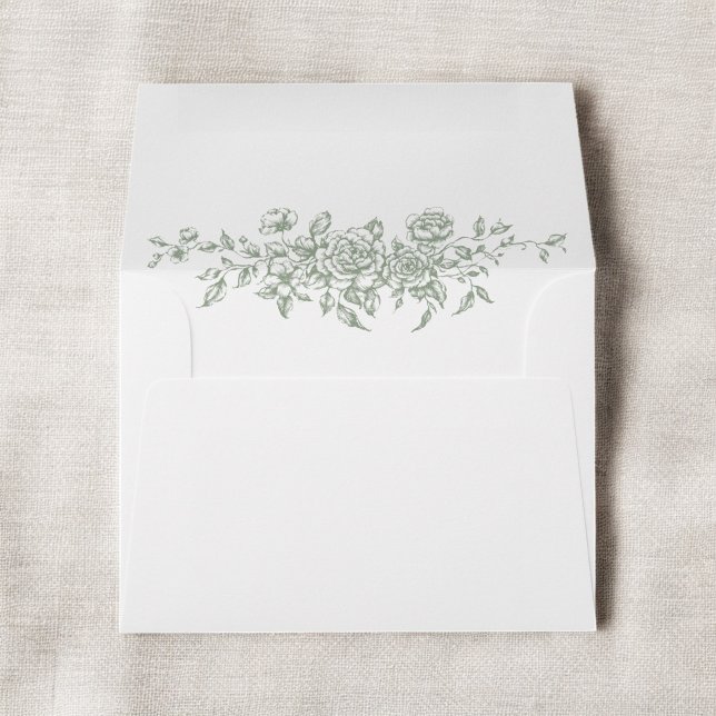 Victorian Floral Sage Green French Wedding Envelope (Creator Uploaded)