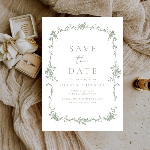 Victorian Floral Sage Green French Wedding Save The Date