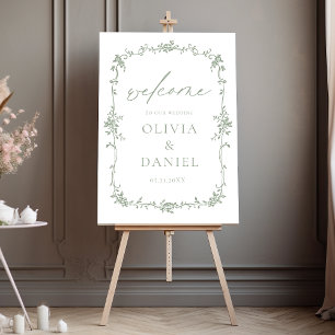 Victorian Floral Sage Green French Wedding Welcome Foam Board