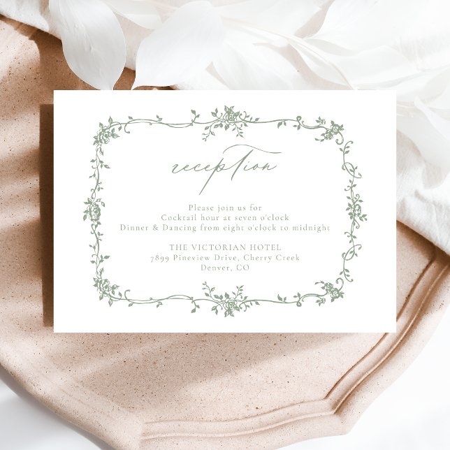 Victorian Floral Sage Green Reception Wedding  Enclosure Card (Creator Uploaded)