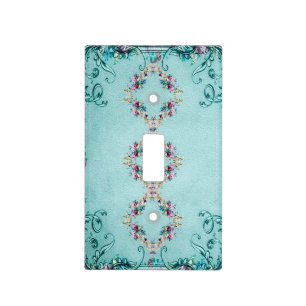 Victorian floral scroll elegant teal purple pink light switch cover