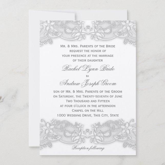 Victorian Floral Silver Gray Design Wedding Invitation (Front)