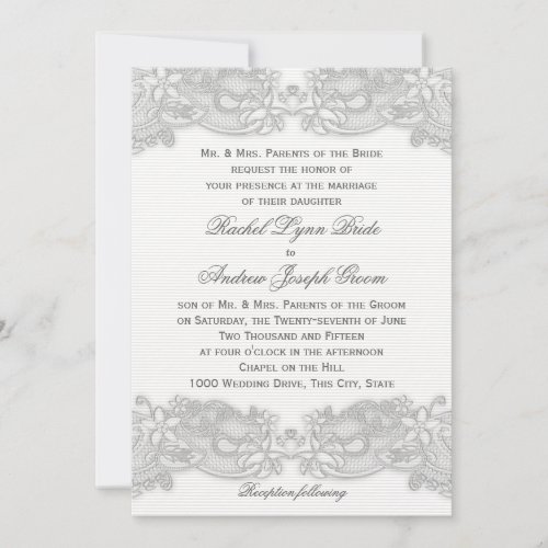 Victorian Floral Silver Gray Design Wedding Custom Invitation
