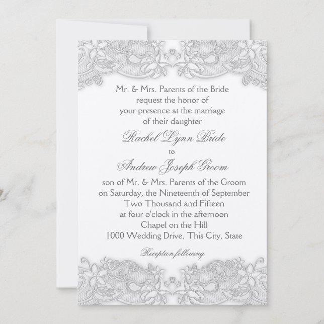 Victorian Floral Silver Gray Lace Invitation (Front)