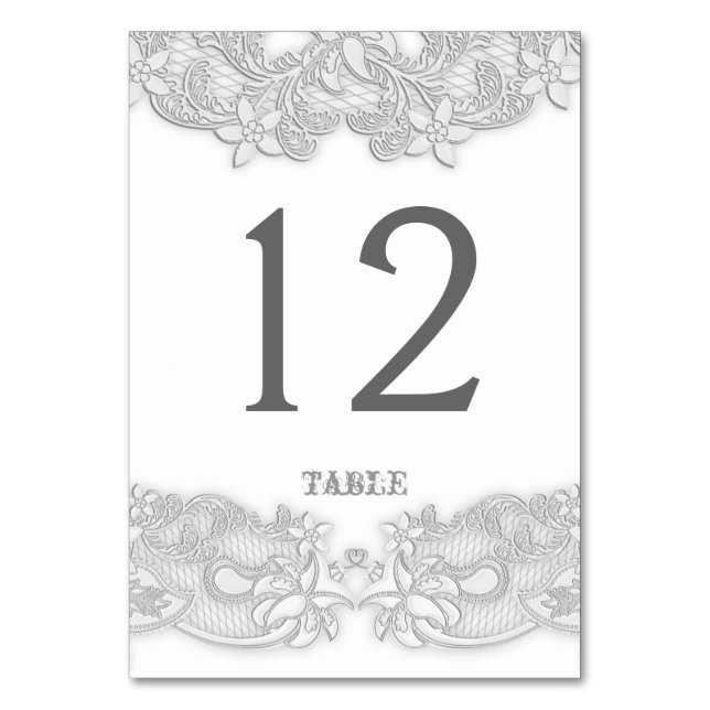 Victorian Floral Silver Gray Table Card (Front)