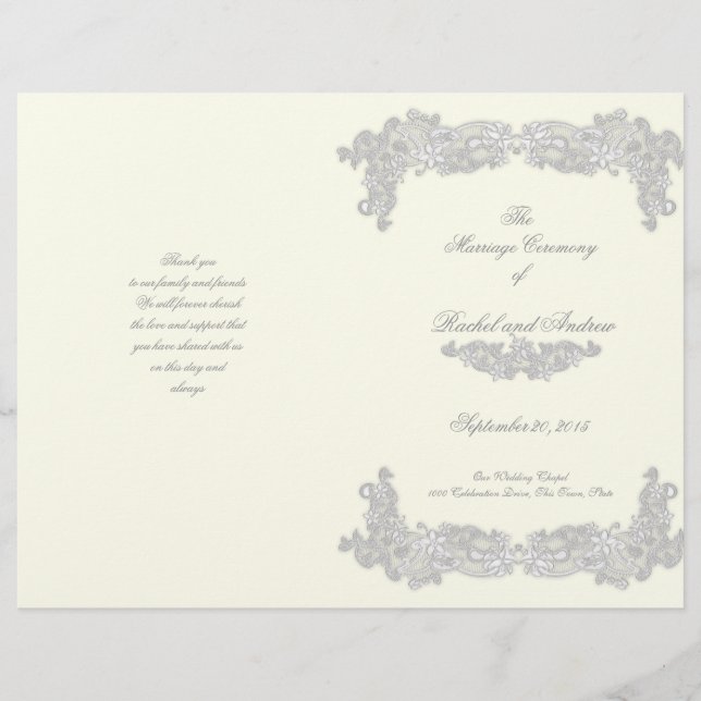 Victorian Floral Silver Gray Wedding Program (Front)