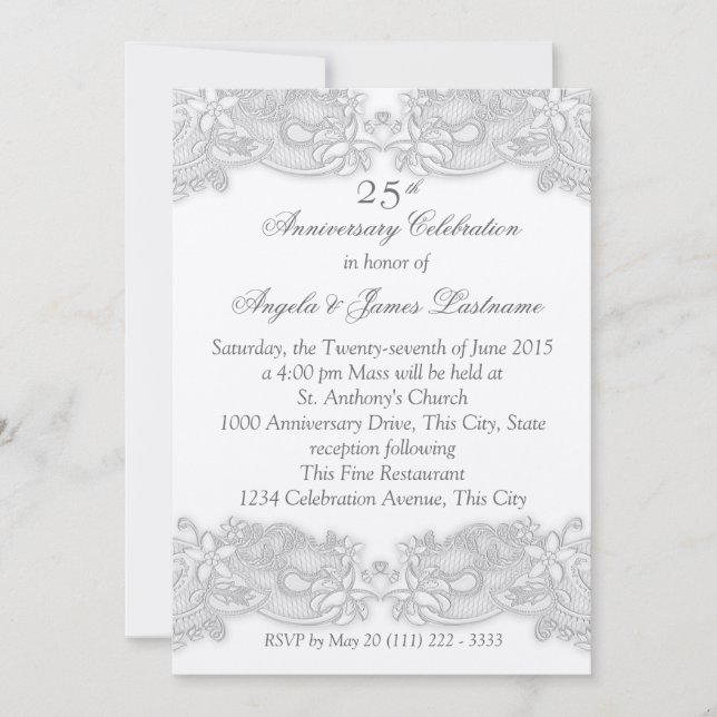 Victorian Floral Silver Wedding Anniversary Invitation (Front)