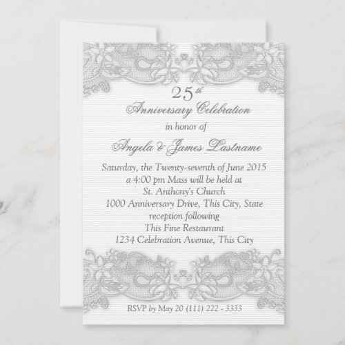 Victorian Floral Silver Wedding Anniversary Invitation