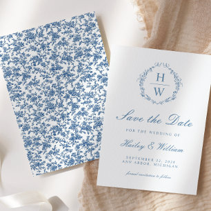 Victorian Floral Toile Blue Wedding Save the Date