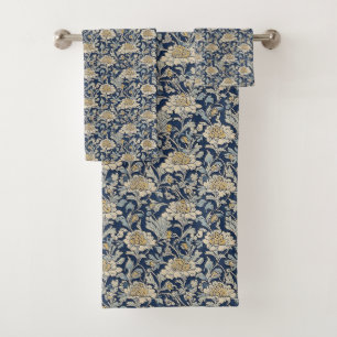 Victorian Floral Towel Set – Indigo Chrysanthemum 
