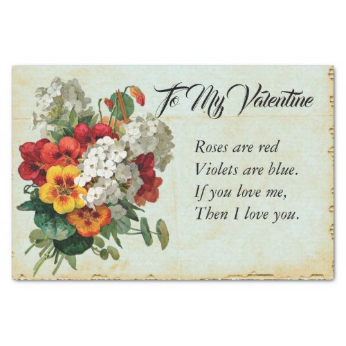 Victorian Floral Valentines Day Bouquet Poem Tissue Paper