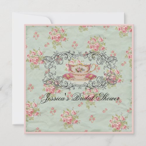 vintage floral Bridal Shower Tea Party Invitation