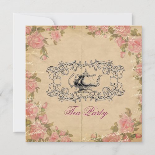 victorian floral vintage bridal shower tea party invitation