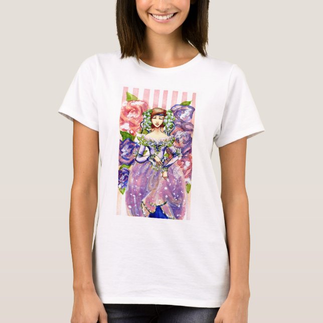 Victorian Floral Watercolor Design T-Shirt (Front)