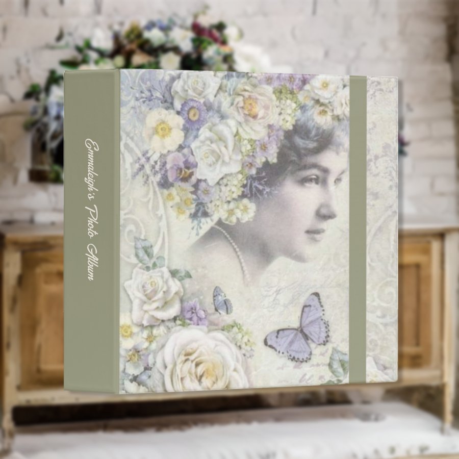 Victorian Floral Woman Butterflies Photo Album 3 Ring Binder