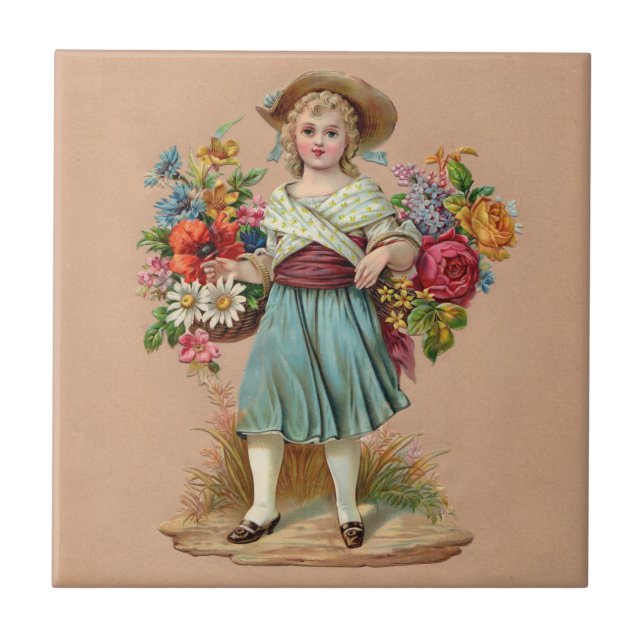 Victorian flower girl ceramic tile (Front)