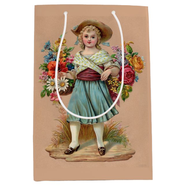 Victorian flower girl print medium gift bag (Front)