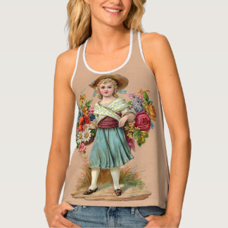 Victorian flower girl print tank top
