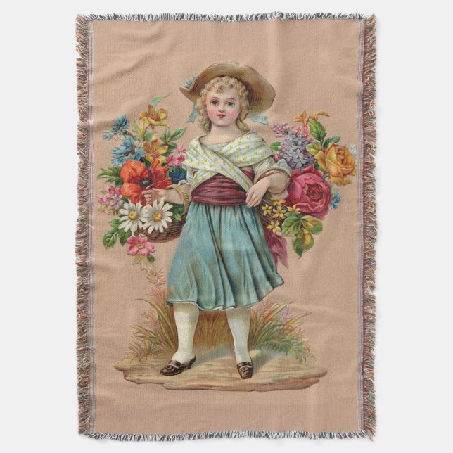 Victorian flower girl print throw blanket (Front Vertical)