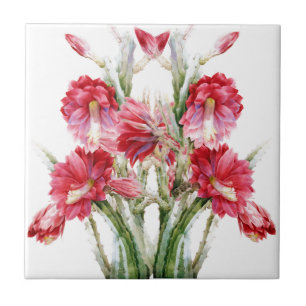 Victorian Flowering Cactus Pink Green Ceramic Tile