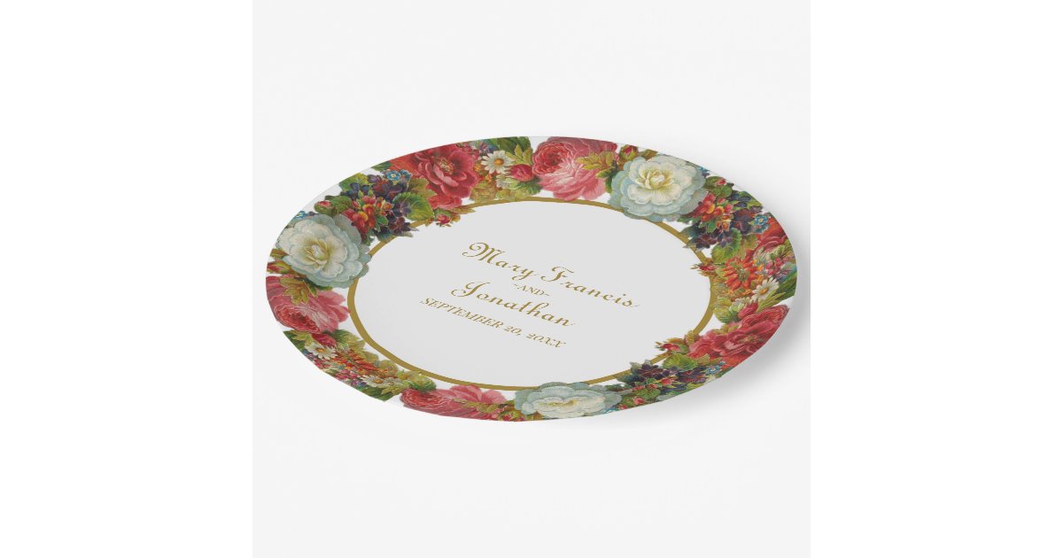 Victorian Flowers Blooming Autumn Wedding Paper Plate